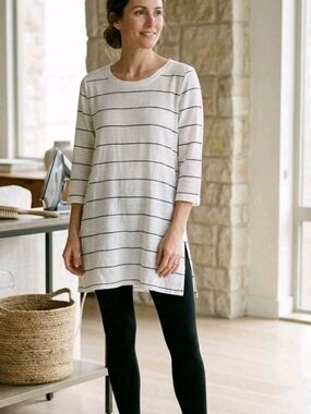 Eileen Fisher NWOT 100% Organic Linen Striped Tunic M Bohemian Lagenlook Capsule